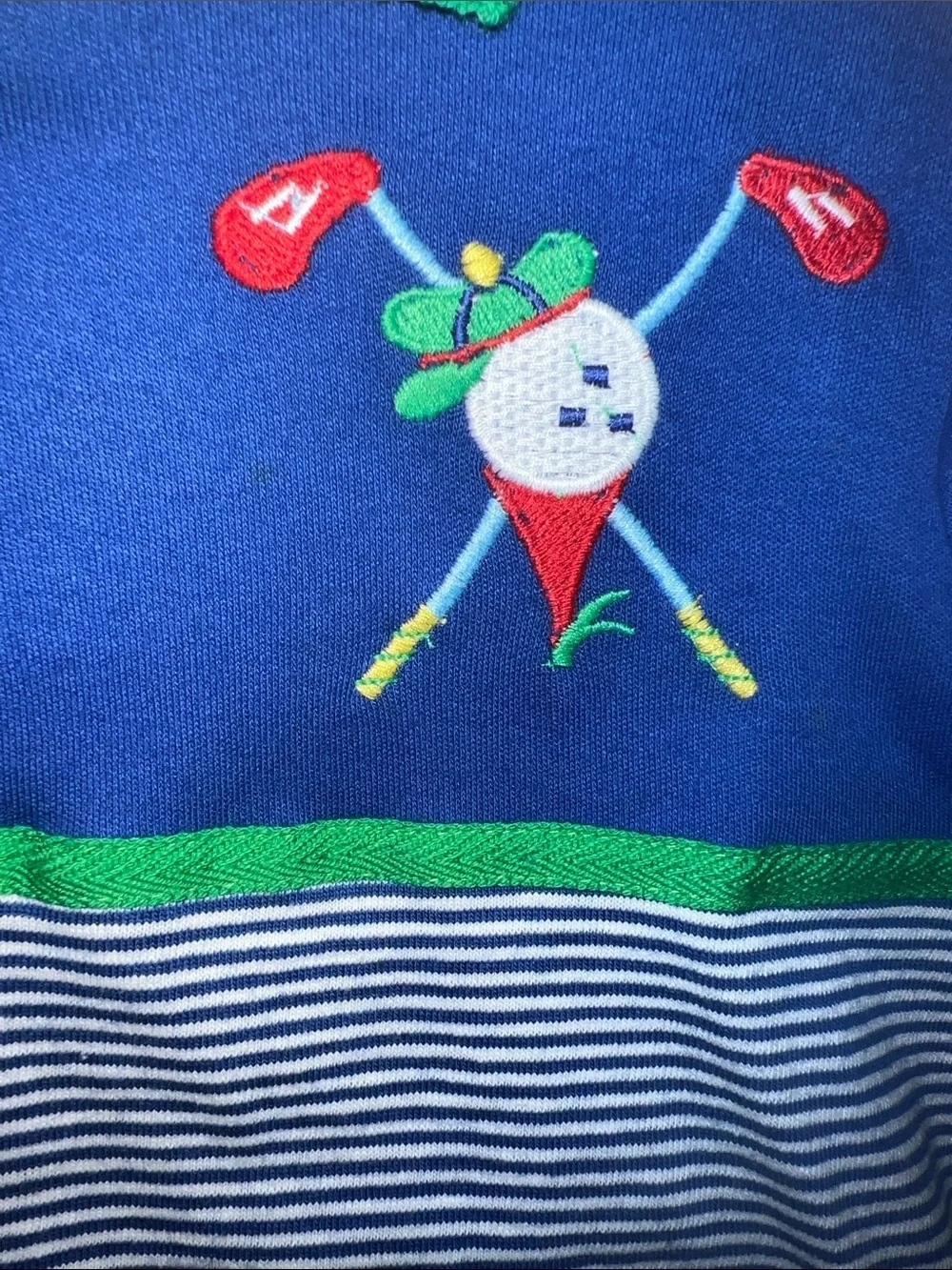 Vintage Kids Blue & Green Striped Polo Sweat Set with Golf Monogram​